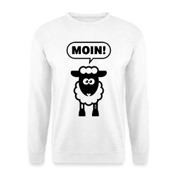Moin! (Schaf / White / Lamm / Plattdeutsch / POS) - Unisex Pullover - Weiß - Vorne - Alina (178cm) & Michal (187cm)