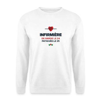 Krankenschwester im Dienst zu Weihnachten – Krankenschwestergeschenk - Unisex Pullover - Weiß - Vorne - Alina (178cm) & Michal (187cm)