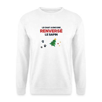 Die Katze hat wieder den Baum umgestoßen – Weihnachtshumor - Unisex Pullover - Weiß - Vorne - Alina (178cm) & Michal (187cm)