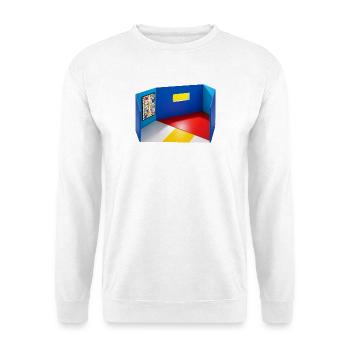 Abstrakter Raum in Primärfarben - Unisex Pullover - Weiß - Vorne - Alina (178cm) & Michal (187cm)