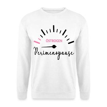 Anzeige Perimenopause Östrogen Menopause - Unisex Pullover - Weiß - Vorne - Alina (178cm) & Michal (187cm)