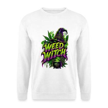 Weed Witch – Magische Cannabis Hexe - Unisex Pullover - Weiß - Vorne - Alina (178cm) & Michal (187cm)