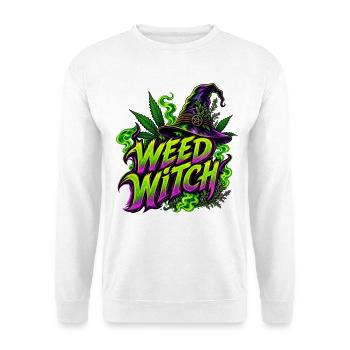 Hexenwerk & Hanfgrün: Weed Witch - Unisex Pullover - Weiß - Vorne - Alina (178cm) & Michal (187cm)