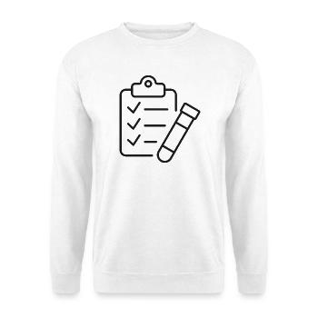 Labor-Checkliste Reagenzglas-Symbol - Unisex Pullover - Weiß - Vorne - Alina (178cm) & Michal (187cm)