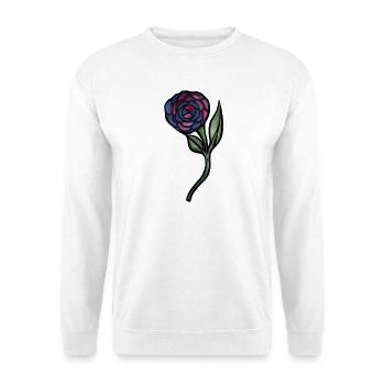 Blaues Rosen-Aquarell auf Schwarz - Unisex Pullover - Weiß - Vorne - Alina (178cm) & Michal (187cm)