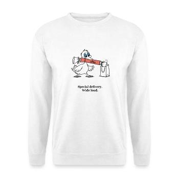 Christmas Duck liefert einen übergroßen Cracker - Unisex Pullover - Weiß - Vorne - Alina (178cm) & Michal (187cm)