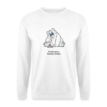 Sanfter Weihnachtsbär schmückt einen Keks - Unisex Pullover - Weiß - Vorne - Alina (178cm) & Michal (187cm)
