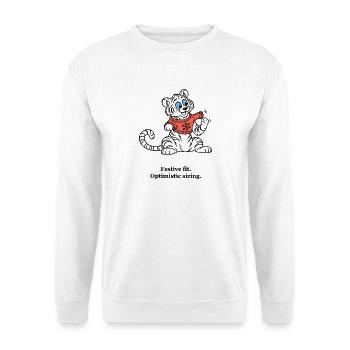 Christmas Tiger probiert einen optimistischen Pullover - Unisex Pullover - Weiß - Vorne - Alina (178cm) & Michal (187cm)