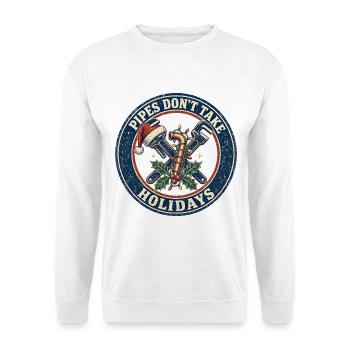 Pipes Don't Take Holidays – Klempner Weihnachten - Unisex Pullover - Weiß - Vorne - Alina (178cm) & Michal (187cm)