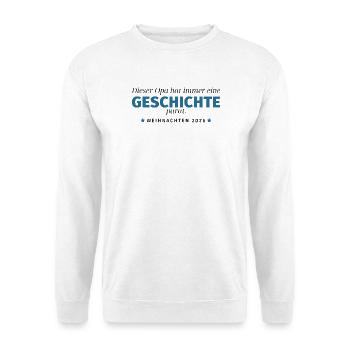 Opa erzählt Geschichte – Weihnachten 2026 - Unisex Pullover - Weiß - Vorne - Alina (178cm) & Michal (187cm)