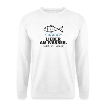 Lieber am Wasser – Fischmotiv - Unisex Pullover - Weiß - Vorne - Alina (178cm) & Michal (187cm)