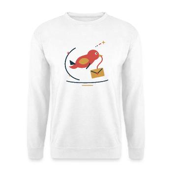 Wintervogel bringt Sternenpost – Weihnachten - Unisex Pullover - Weiß - Vorne - Alina (178cm) & Michal (187cm)