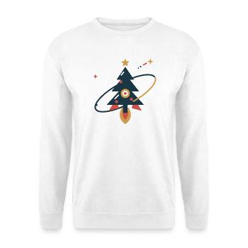 Tannenbaum auf Sternenreise – Weihnachtsrakete - Unisex Pullover - Weiß - Vorne - Alina (178cm) & Michal (187cm)