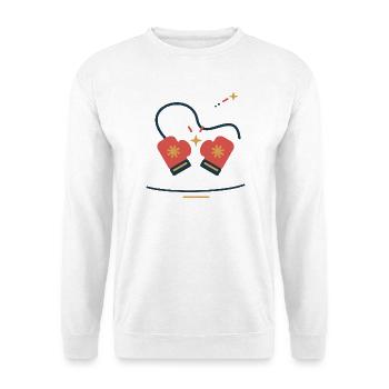 Fäustlinge im Sternentanz – Winterillustration - Unisex Pullover - Weiß - Vorne - Alina (178cm) & Michal (187cm)