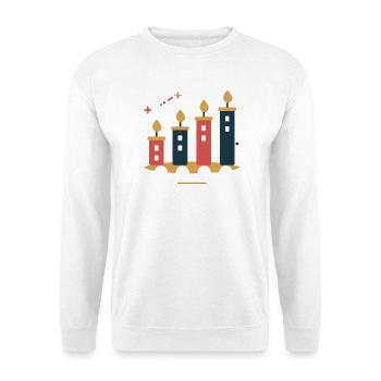 Adventstadt im Kerzenlicht – Weihnachtsmotiv - Unisex Pullover - Weiß - Vorne - Alina (178cm) & Michal (187cm)