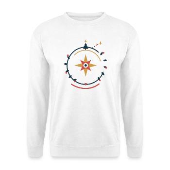 Sternenkompass im Winterkranz – Weihnachten - Unisex Pullover - Weiß - Vorne - Alina (178cm) & Michal (187cm)
