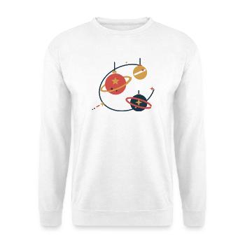 Christbaumkugeln als Planeten – Weihnachten - Unisex Pullover - Weiß - Vorne - Alina (178cm) & Michal (187cm)