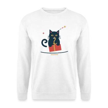 Katze klaut die Geschenkschleife – Weihnachten - Unisex Pullover - Weiß - Vorne - Alina (178cm) & Michal (187cm)