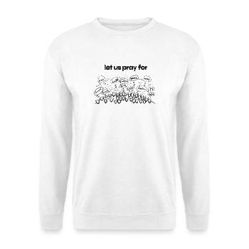 Let us pray for - people praying line art - Unisex Pullover - Weiß - Vorne - Alina (178cm) & Michal (187cm)