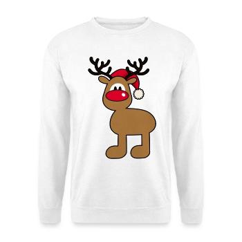 Süßer Weihnachtselch – Rentier mit roter Nase - Unisex Pullover - Weiß - Vorne - Alina (178cm) & Michal (187cm)
