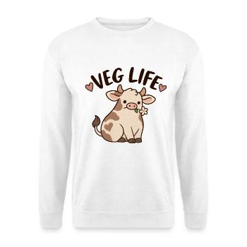 Veg Life Cute Cow - Unisex Pullover - Weiß - Vorne - Alina (178cm) & Michal (187cm)
