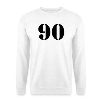 90. 90 JAHRE. 90-JÄHRIGES JUBILÄUM. 90-JÄHRIGES JUBILÄUM. - Unisex Pullover - Weiß - Vorne - Alina (178cm) & Michal (187cm)