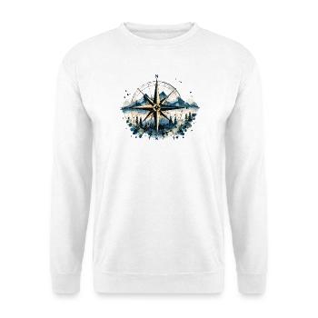 Kompass – Aquarellmotiv für Weltenbummler - Unisex Pullover - Weiß - Vorne - Alina (178cm) & Michal (187cm)