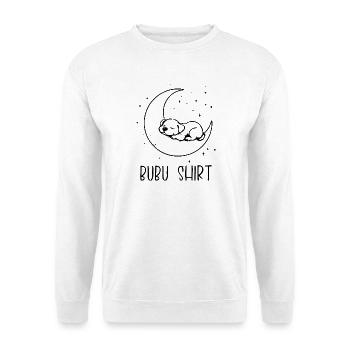 Bubu Shirt – Schlafendes Baby auf Mond, Schwarz - Unisex Pullover - Weiß - Vorne - Alina (178cm) & Michal (187cm)