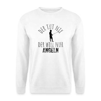 Der tut nix, der will nur angeln – Schwarz - Unisex Pullover - Weiß - Vorne - Alina (178cm) & Michal (187cm)
