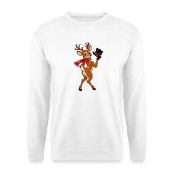 Winterhirsch mit Schal  - Unisex Pullover - Weiß - Vorne - Alina (178cm) & Michal (187cm)