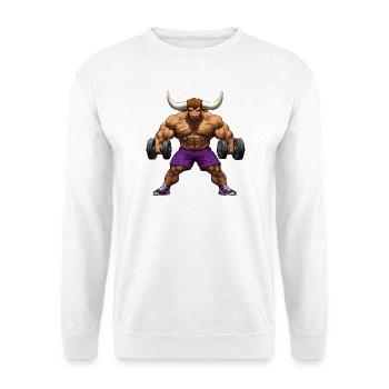 Starker Fitness Stier - Unisex Pullover - Weiß - Vorne - Alina (178cm) & Michal (187cm)