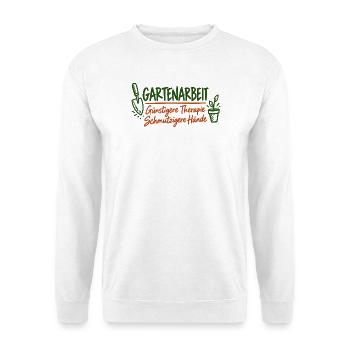 Gartenarbeit Therapie – Lustiges Garten Shirt - Unisex Pullover - Weiß - Vorne - Alina (178cm) & Michal (187cm)