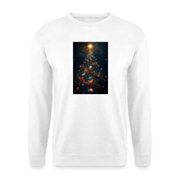 Kosmischer Weihnachtsbaum mit Planetenschmuck - Unisex Pullover - Weiß - Vorne - Alina (178cm) & Michal (187cm)