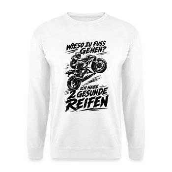 Motorradfahrer  - Unisex Pullover - Weiß - Vorne - Alina (178cm) & Michal (187cm)