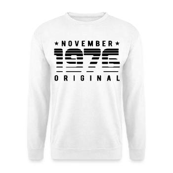 Original November 1976 Retro Streifen Geburtstag - Unisex Pullover - Weiß - Vorne - Alina (178cm) & Michal (187cm)