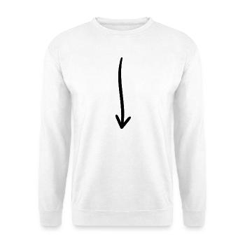 Pfeil nach unten - handgezeichnet - Unisex Pullover - Weiß - Vorne - Alina (178cm) & Michal (187cm)