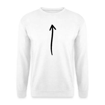 Pfeil nach oben - handgezeichnet - Unisex Pullover - Weiß - Vorne - Alina (178cm) & Michal (187cm)