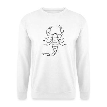 Skorpion – detaillierte Schwarz-Weiß-Illustration - Unisex Pullover - Weiß - Vorne - Alina (178cm) & Michal (187cm)