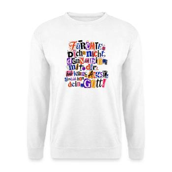 Jahreslosung 2027 Fürchte dich nicht Jesaja 41,10 - Unisex Pullover - Weiß - Vorne - Alina (178cm) & Michal (187cm)