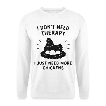 Mehr Hühner, weniger Therapie - Unisex Pullover - Weiß - Vorne - Alina (178cm) & Michal (187cm)