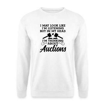 Auktion Spruch Humor - Unisex Pullover - Weiß - Vorne - Alina (178cm) & Michal (187cm)