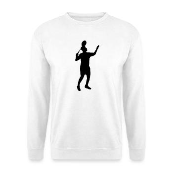 Badminton Spieler Silhouette - Unisex Pullover - Weiß - Vorne - Alina (178cm) & Michal (187cm)