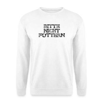 Bitte nicht füttern Schriftzug handgezeichnet - Unisex Pullover - Weiß - Vorne - Alina (178cm) & Michal (187cm)