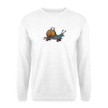 Skate-Schnecke mit Espresso - Unisex Pullover - Weiß - Vorne - Alina (178cm) & Michal (187cm)