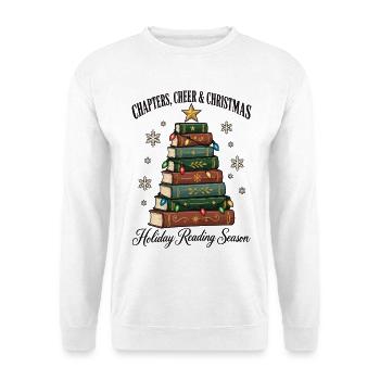 Chapters Cheer & Christmas – Bücher Weihnachten - Unisex Pullover - Weiß - Vorne - Alina (178cm) & Michal (187cm)