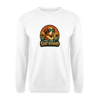 Bernhardiner mit Sonnenbrille am Strand im Retrolo - Unisex Pullover - Weiß - Vorne - Alina (178cm) & Michal (187cm)