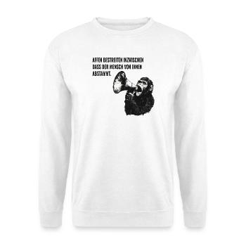 Affen bestreiten die menschliche Abstammung - Unisex Pullover - Weiß - Vorne - Alina (178cm) & Michal (187cm)