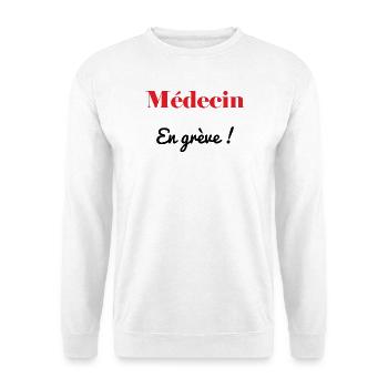 DOKTOR. STREIK. DEMONSTRATION. ARBEIT. HUMOR - Unisex Pullover - Weiß - Vorne - Alina (178cm) & Michal (187cm)