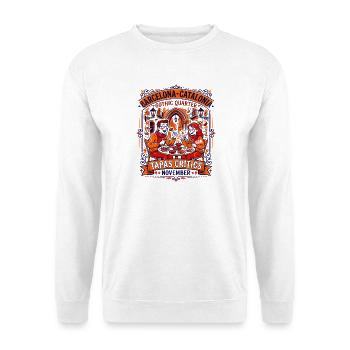 Barcelona Catalonia Gothic Quarter Tapas Critics - Unisex Pullover - Weiß - Vorne - Alina (178cm) & Michal (187cm)