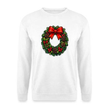 Weihnachtskranz mit roter Schleife - Unisex Pullover - Weiß - Vorne - Alina (178cm) & Michal (187cm)